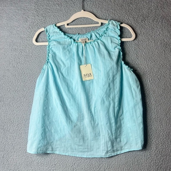A.N.A Top Women XL Blue Tint Round Neck Sleeveless‎ Split Back Tank Blouse NEW - Picture 1 of 10